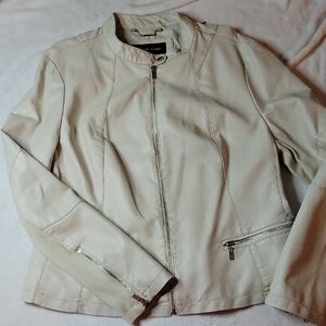 Black Rivet Cream Faux Leather Jacket